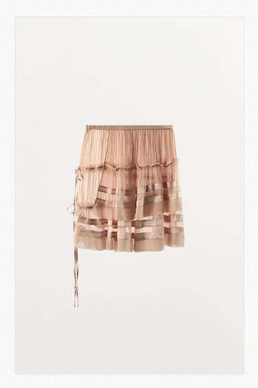JUPE EN GEORGETTE À VOLANTS ET PLIS - Rose de Zara