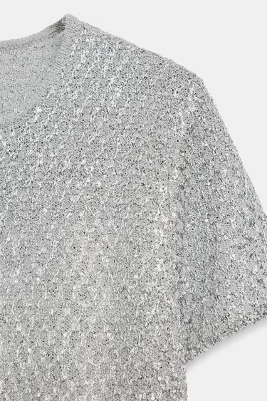 GILET EN MAILLE PAILLETTES ET FIL MÉTALLISÉ - Argent de Zara - Image 7