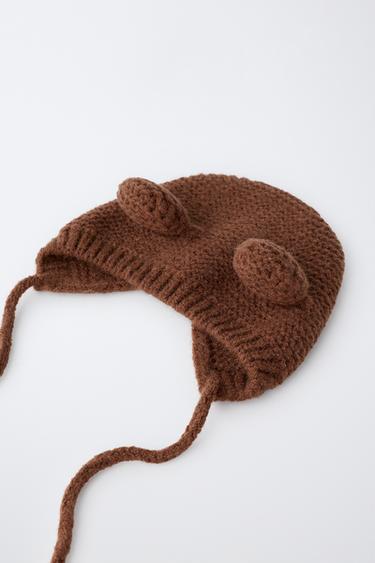 KNIT EAR BEANIE — taupe brown 2
