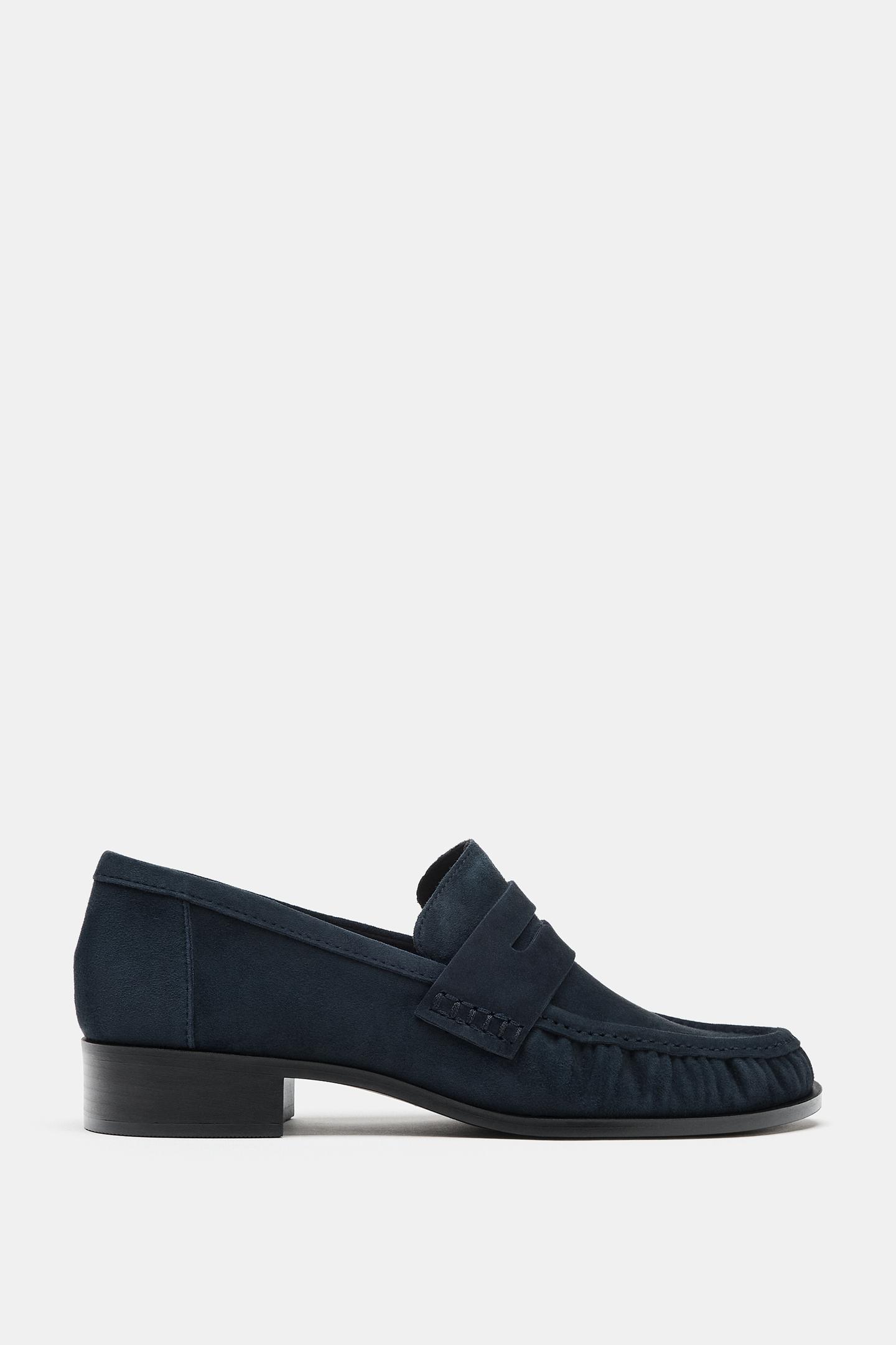 Женские туфли Zara Suede Gathered, цвет: Тёмно-синий — фото 4