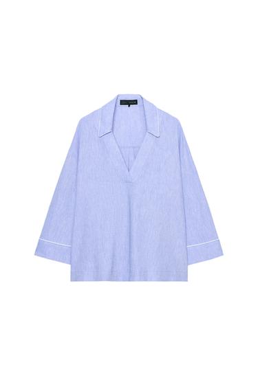 BLUSA CON LINO DETALLE VIVOS - Azul claro de Zara
