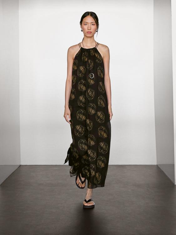 Ramie blend long print dress