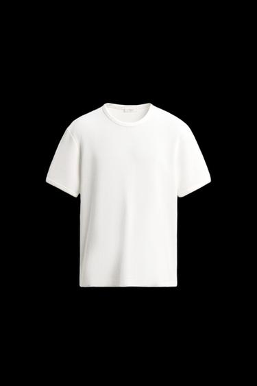 Zara WAFFLE KNIT T-SHIRT - Oyster-white
