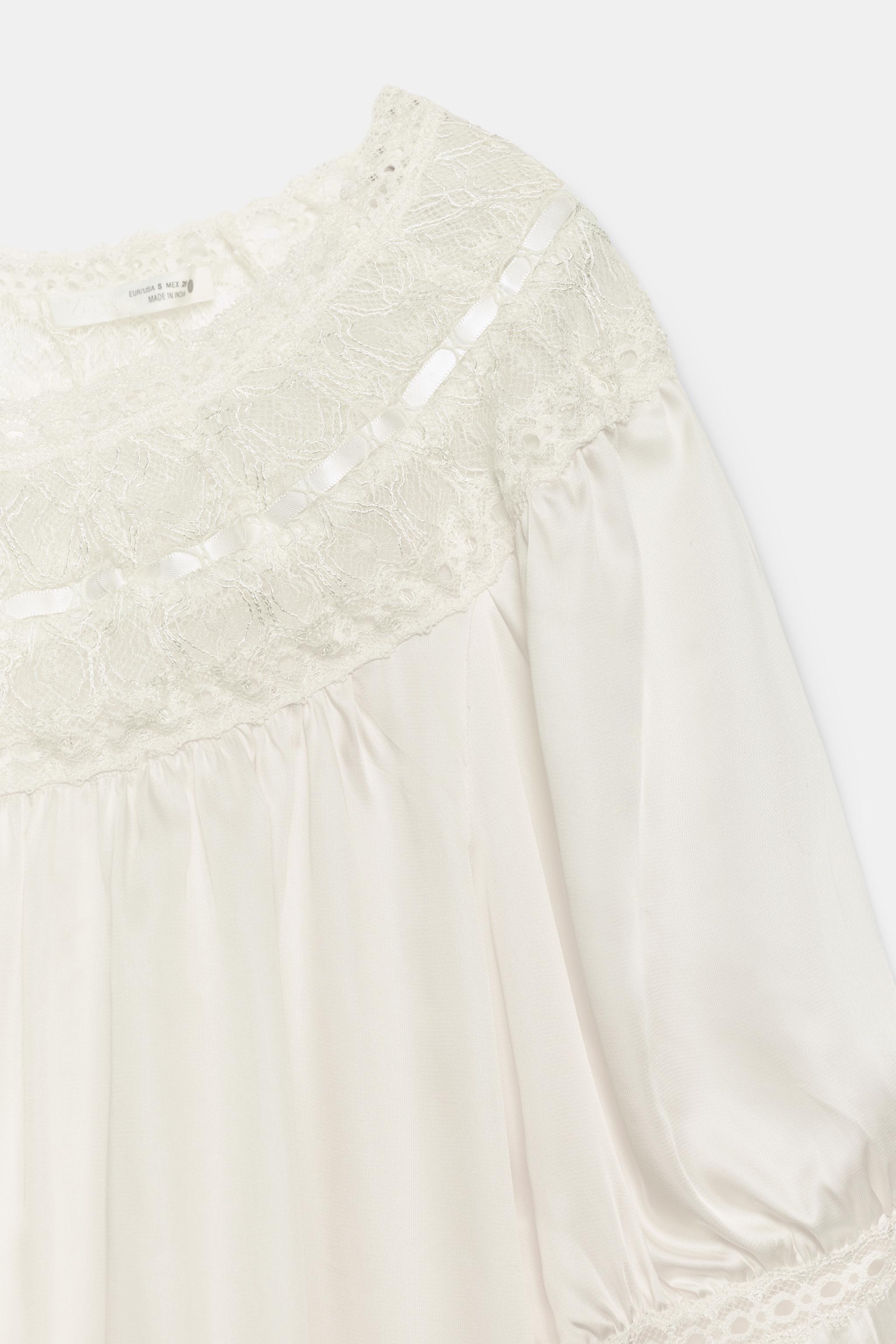 Женские блузки Zara ZW COLLECTION SHORT SLEEVE LACE BLOUSE — фото 6