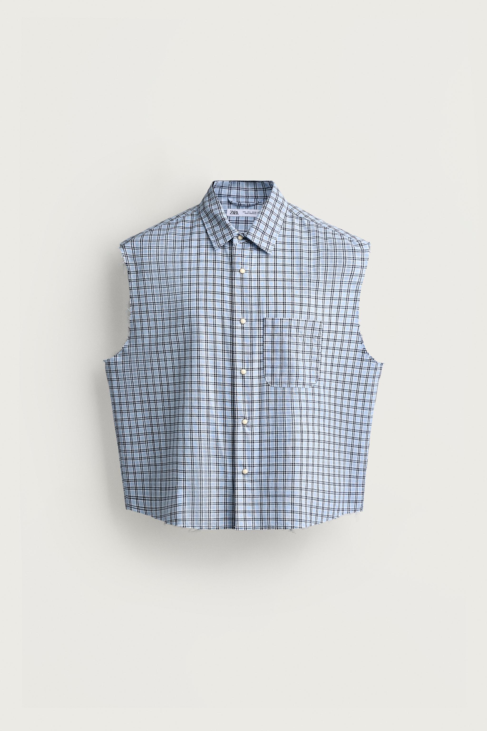 PLAID CROPPED TANK SHIRT — Blues