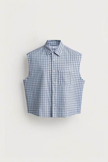 CAMISA TANK CROPPED FIT CUADROS - Azules de Zara
