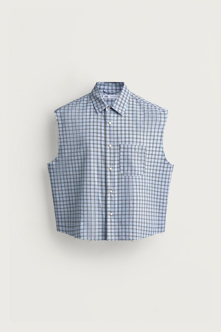CROPPED FIT CHECK TANK SHIRT