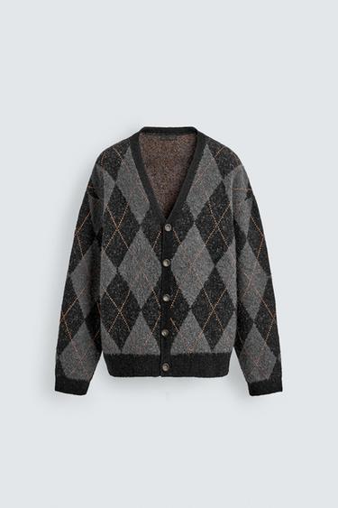 ÁO CARDIGAN VẢI JACQUARD HỌA TIẾT HÌNH THOI - Màu đen từ Zara