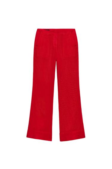 STRAIGHT LINEN BLEND TROUSERS - Red by Zara