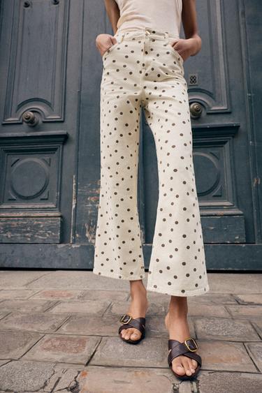 Z1975 MID-WAIST MINI FLARE JEANS WITH DOTS - Oyster-white by Zara