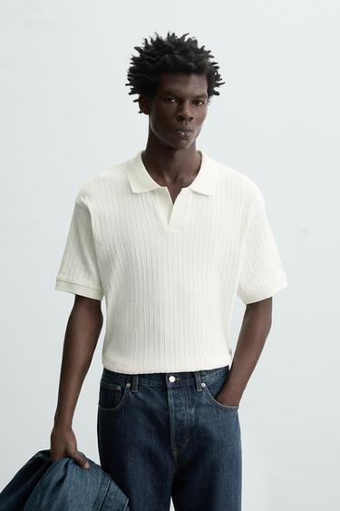 POLO COM TEXTURA CANELADA - Branco-marfim da Zara