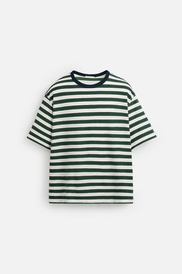 T-SHIRT JACQUARD RAYURES - Vert / Écru de Zara - Image 5