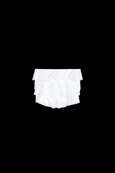 Zara RUFFLED BANDEAU TOP - White - Image 0