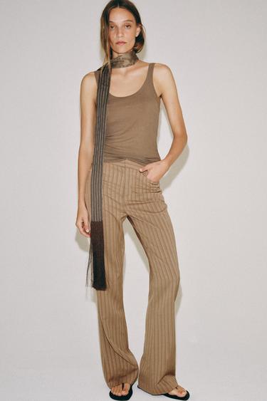 ZW COLLECTION FLARE STRIPED TROUSERS - Pale pink by Zara