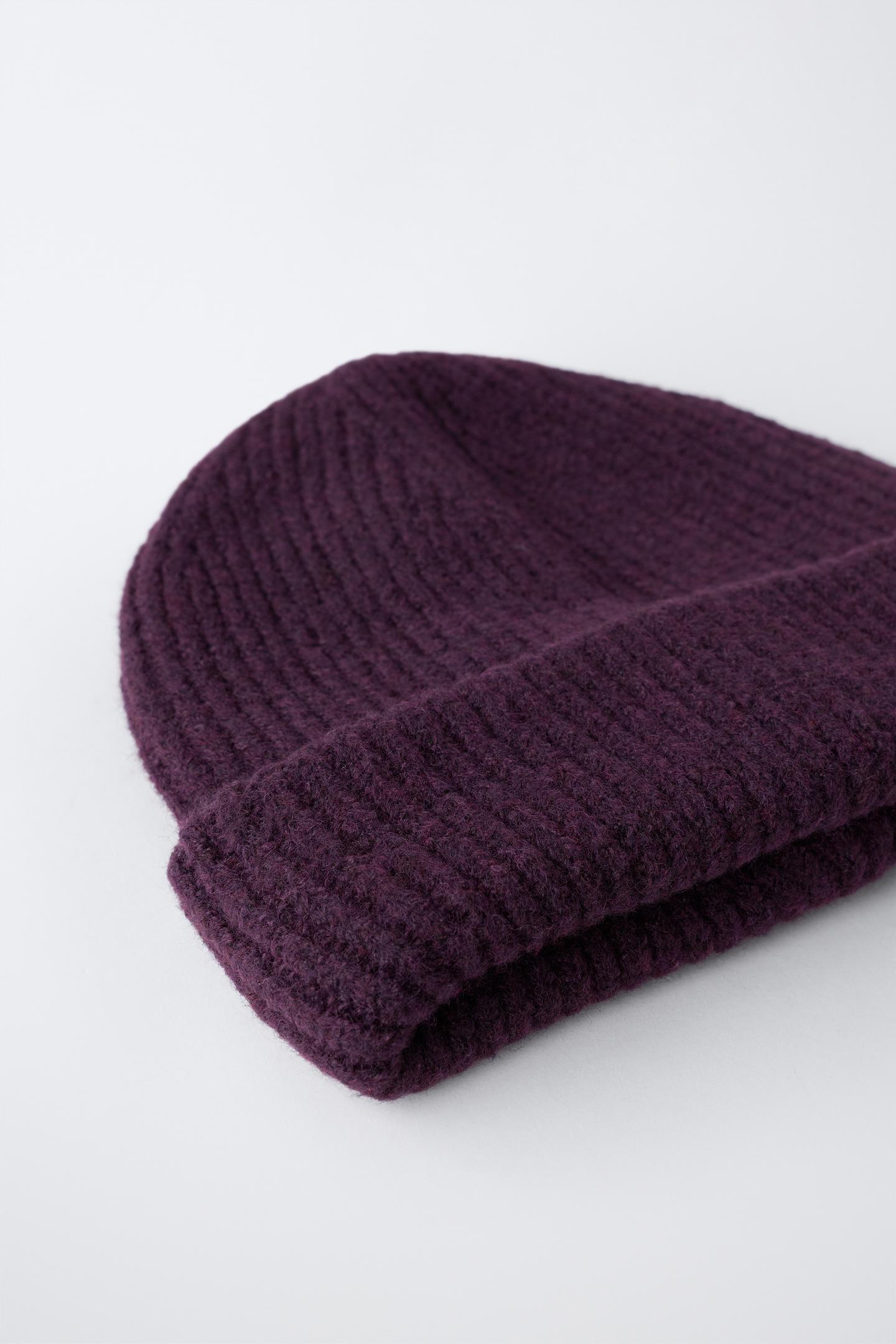 Детская шапка Zara Ribbed Knit Beanie, цвет: Баклажановый — фото 3