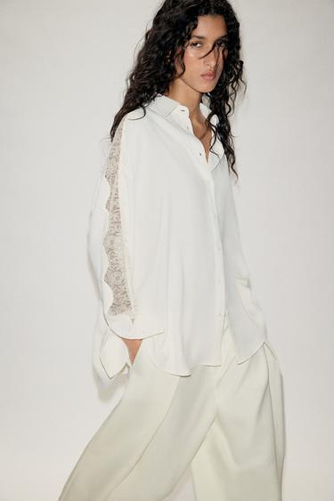 CAMISA PUNTILLA - Blanco roto de Zara