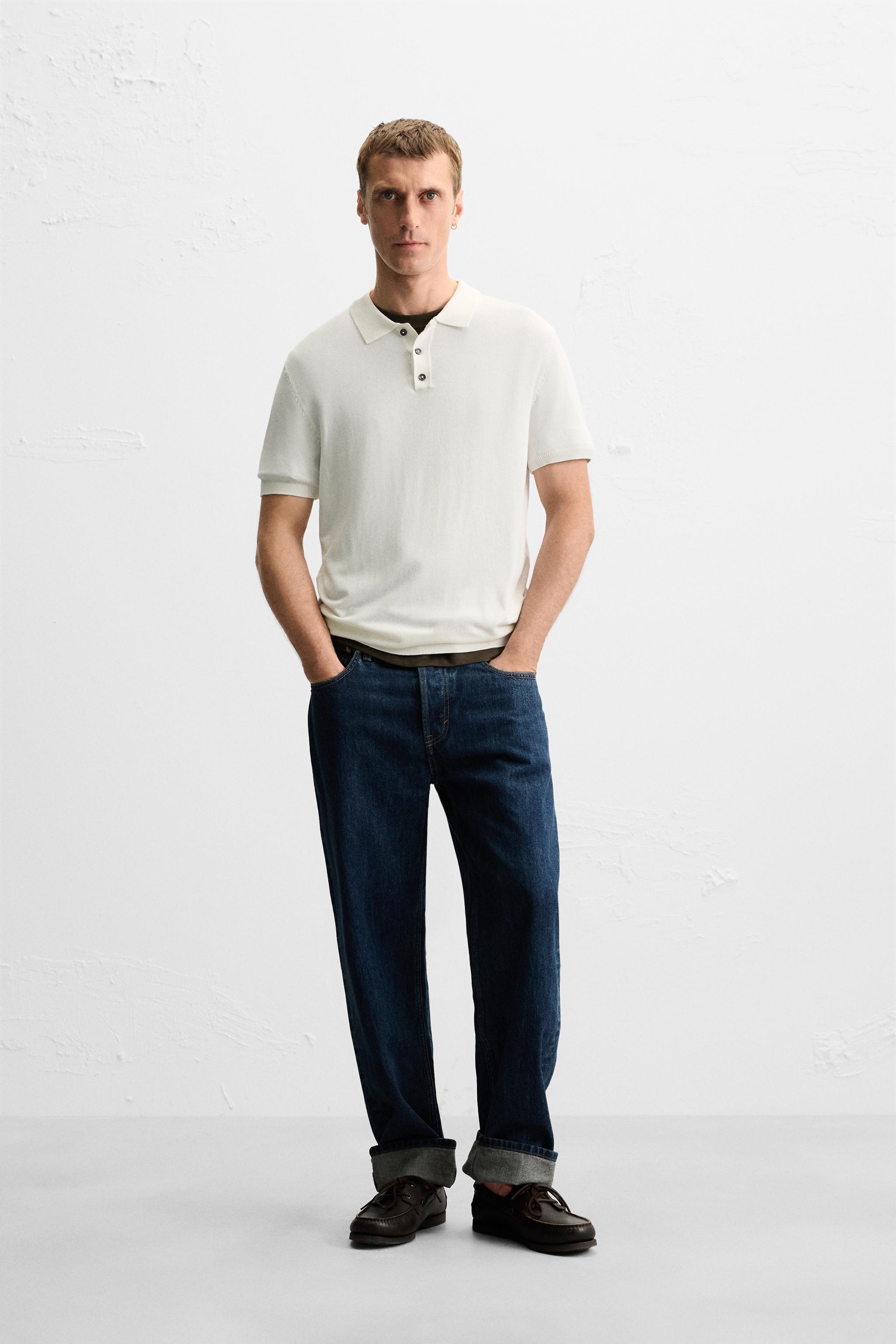 ビスコース混紡ニットポロシャツ - オフホワイト | ZARA Japan