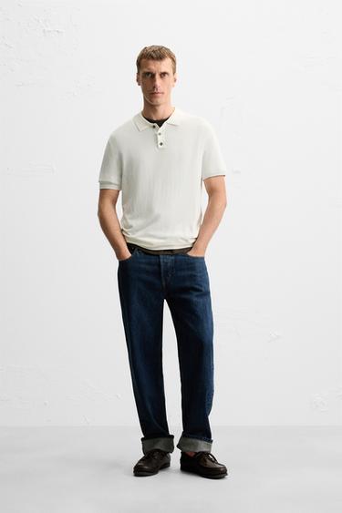 REGULAR FIT KNITTED POLO SHIRT - Oyster-white by Zara
