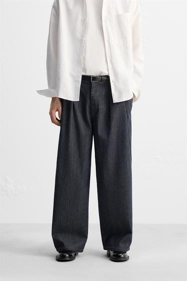 Zara PLEATED WIDE LEG JEANS - Indigo