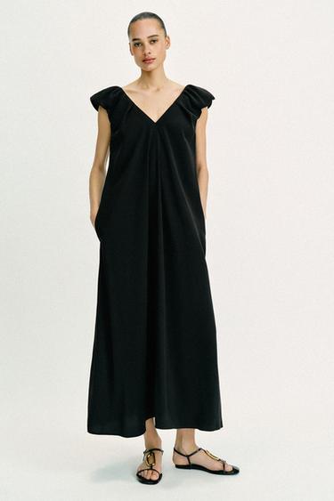 LONG DRESS WITH PUFF SLEEVES - Black by Zara
