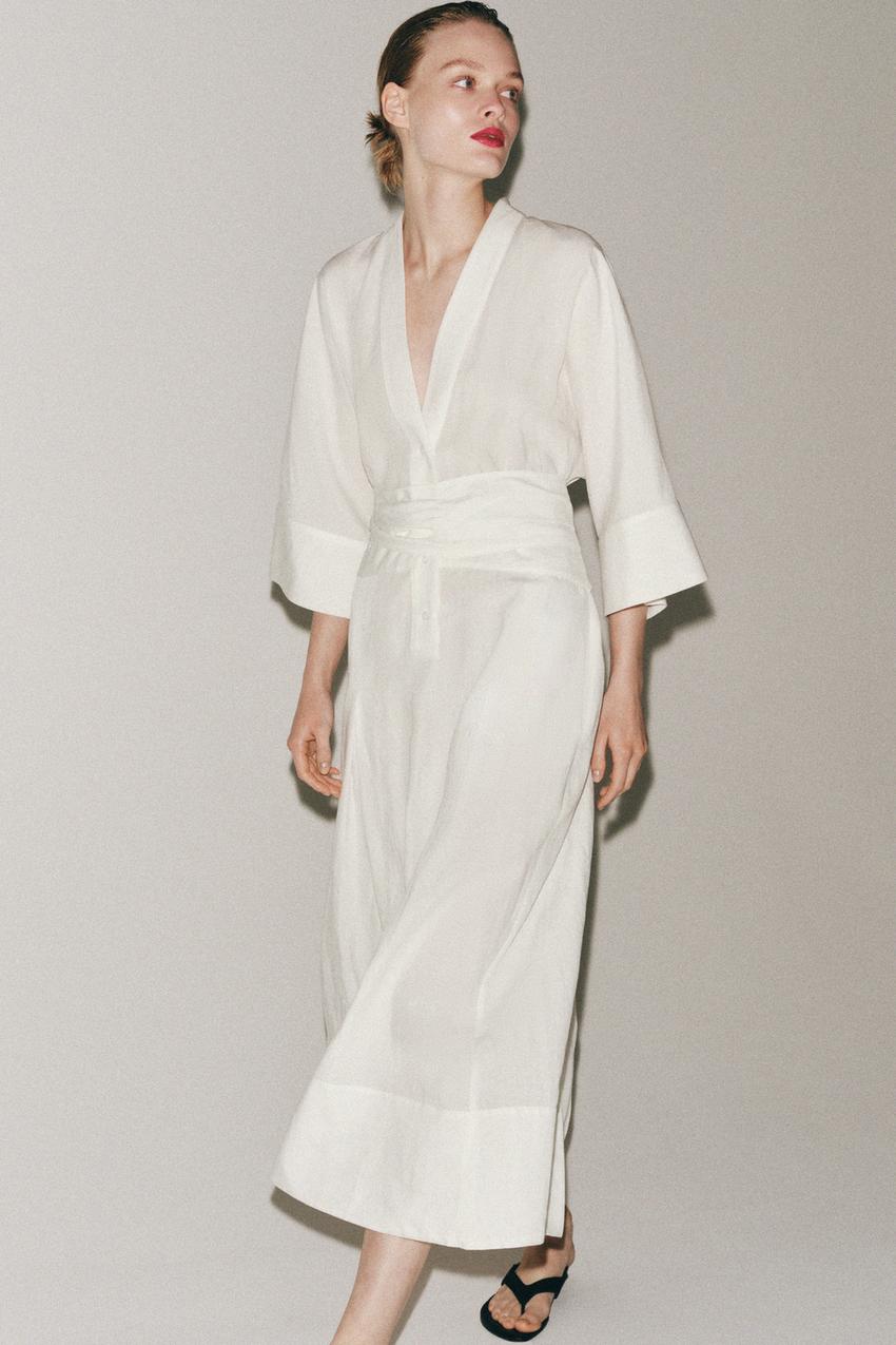 ZW COLLECTION BELTED MIDI DRESS - White | ZARA United States ZW COLLECTION BELTED MIDI DRESS - White | ZARA United States