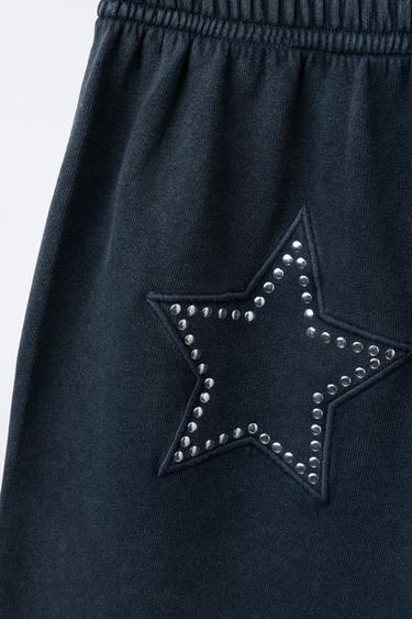 WASHED-EFFECT WIDE-LEG TROUSERS WITH STAR STUDS - Anthracite grey by Zara - Image 4