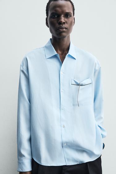 CHEMISE À RAYURES ET LISERÉS CONTRASTANTS - Bleu clair de Zara - Image 4
