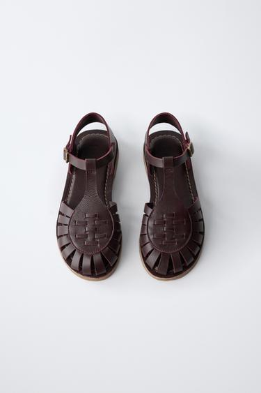 LEATHER CAGE SANDALS - Burgundy Red by Zara - Image 3