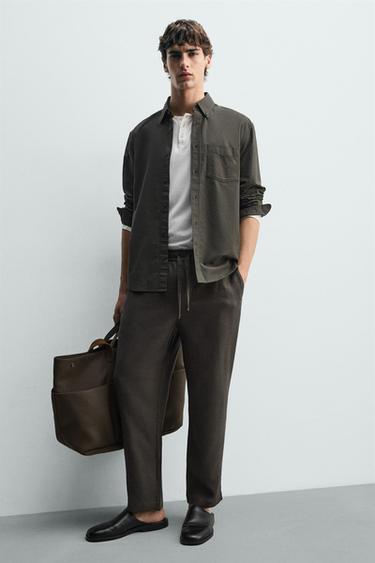 PANTALON RELAXED FIT 100% LIN - Vert foncé de Zara - Image 5