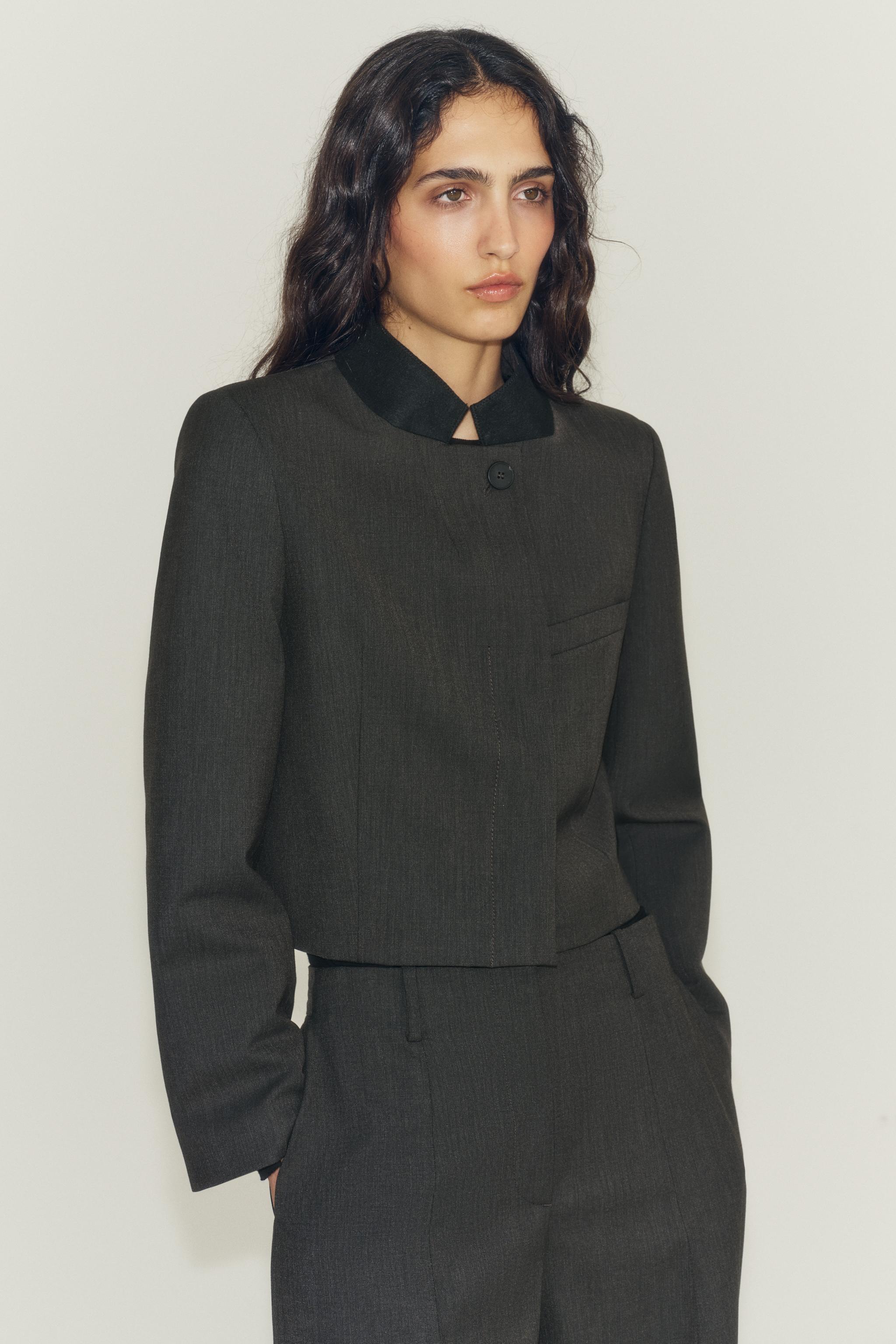 Zara ZW COLLECTION CONTRAST COLLAR CROPPED BLAZER — фото 2