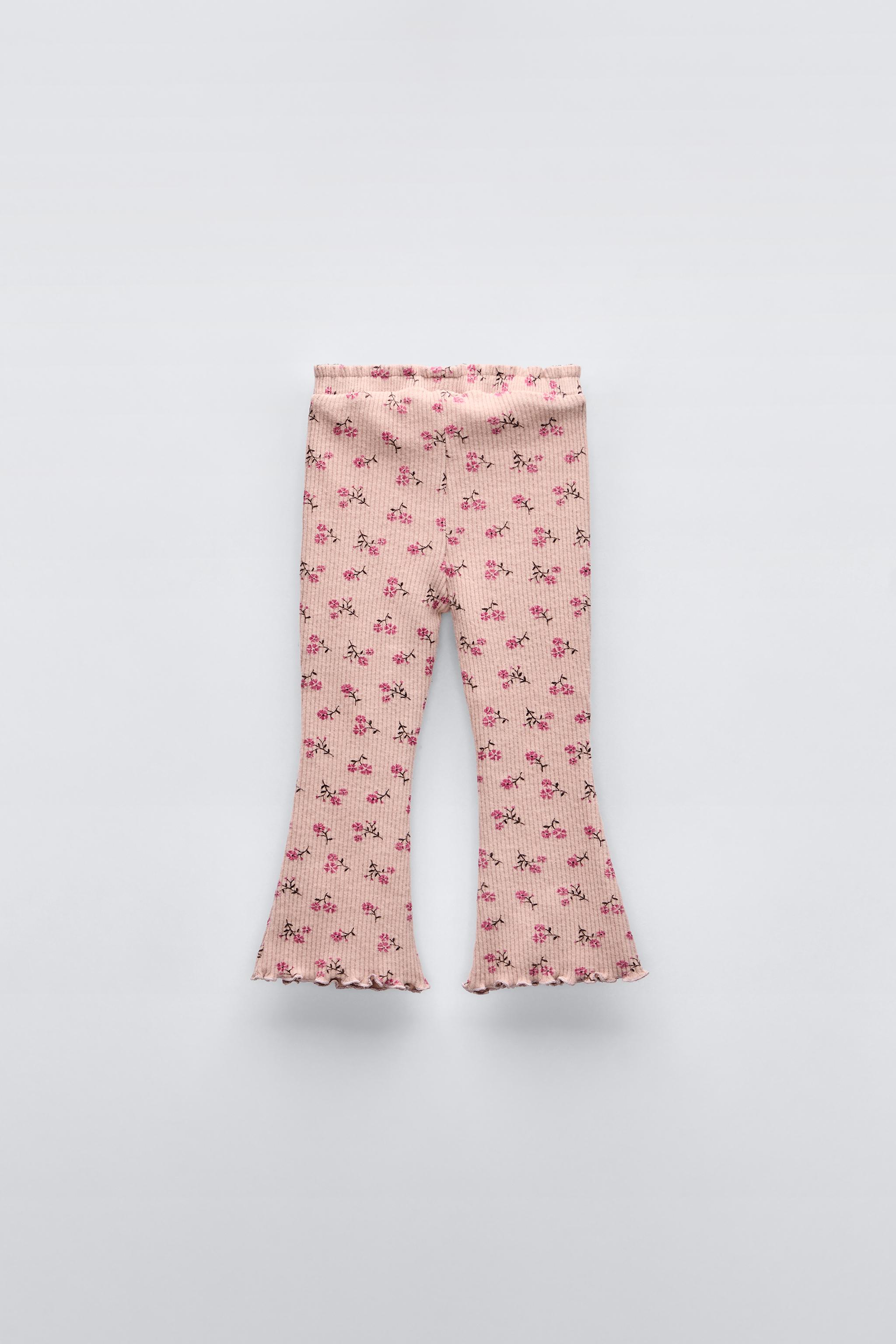 PRINTED SOFT TOUCH FLARED RIB PANTS Beige pink ZARA Canada