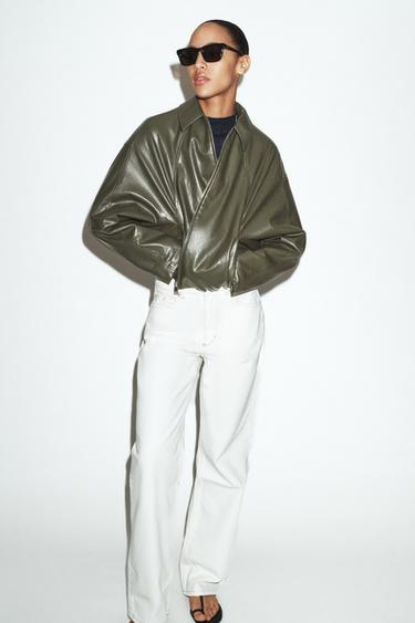 フェイクレザーボンバージャケットカーキZaraのフェイクレザーボンバージャケット - カーキ 