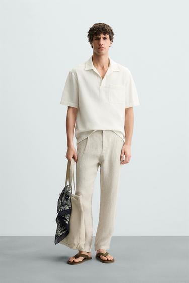 Zara 100% LINEN PANTS - Light beige