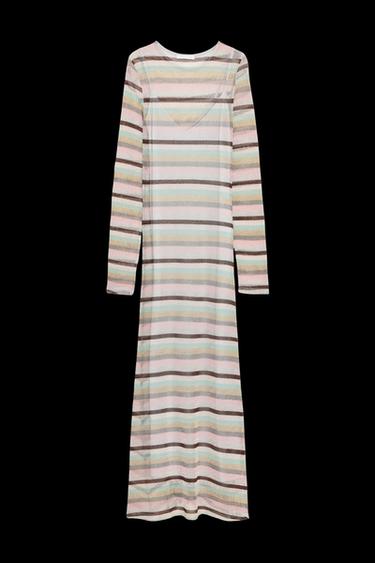 Zara METALLIC THREAD STRIPED LONG DRESS - Multicolored - Image 0