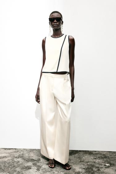 CONTRAST PIPED CREPE TOP - Ecru / Black by Zara - Image 0