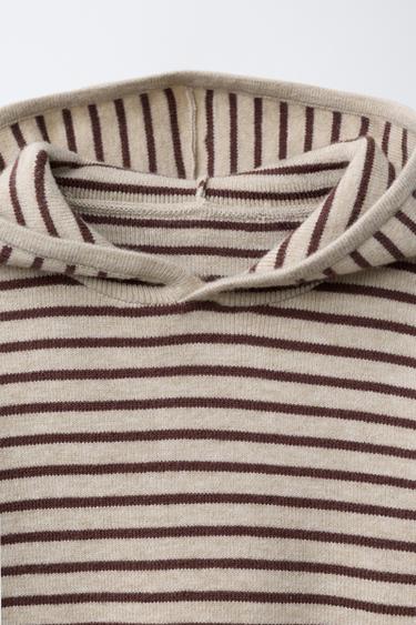 STRIPED KNIT HOODIE - Dark brown by Zara - Image 2