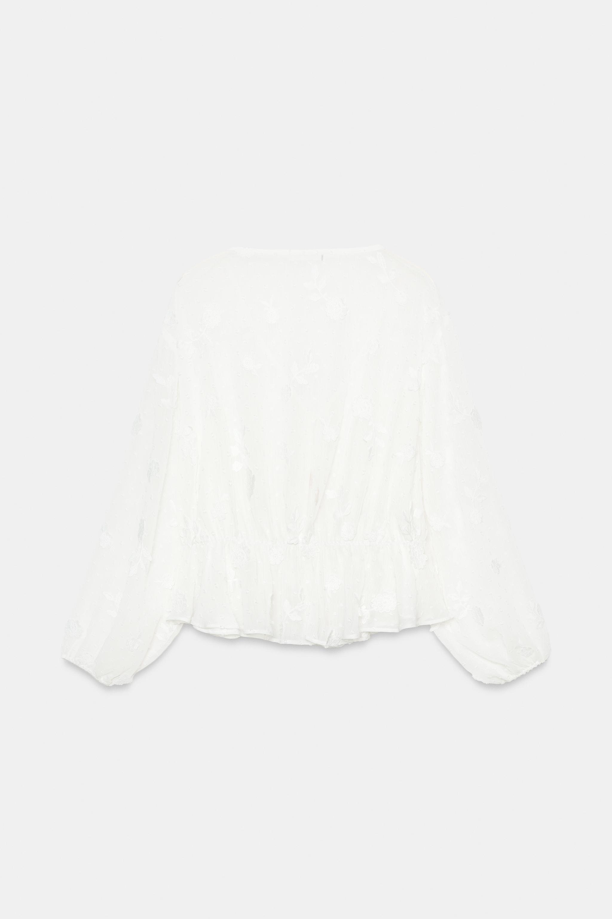 EMBROIDERED DOTTED MESH BLOUSE