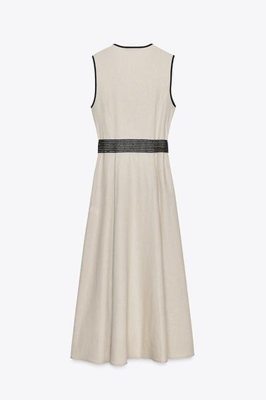 LINEN BLEND MIDI DRESS WITH BELT - Light beige by Zara - Image 5