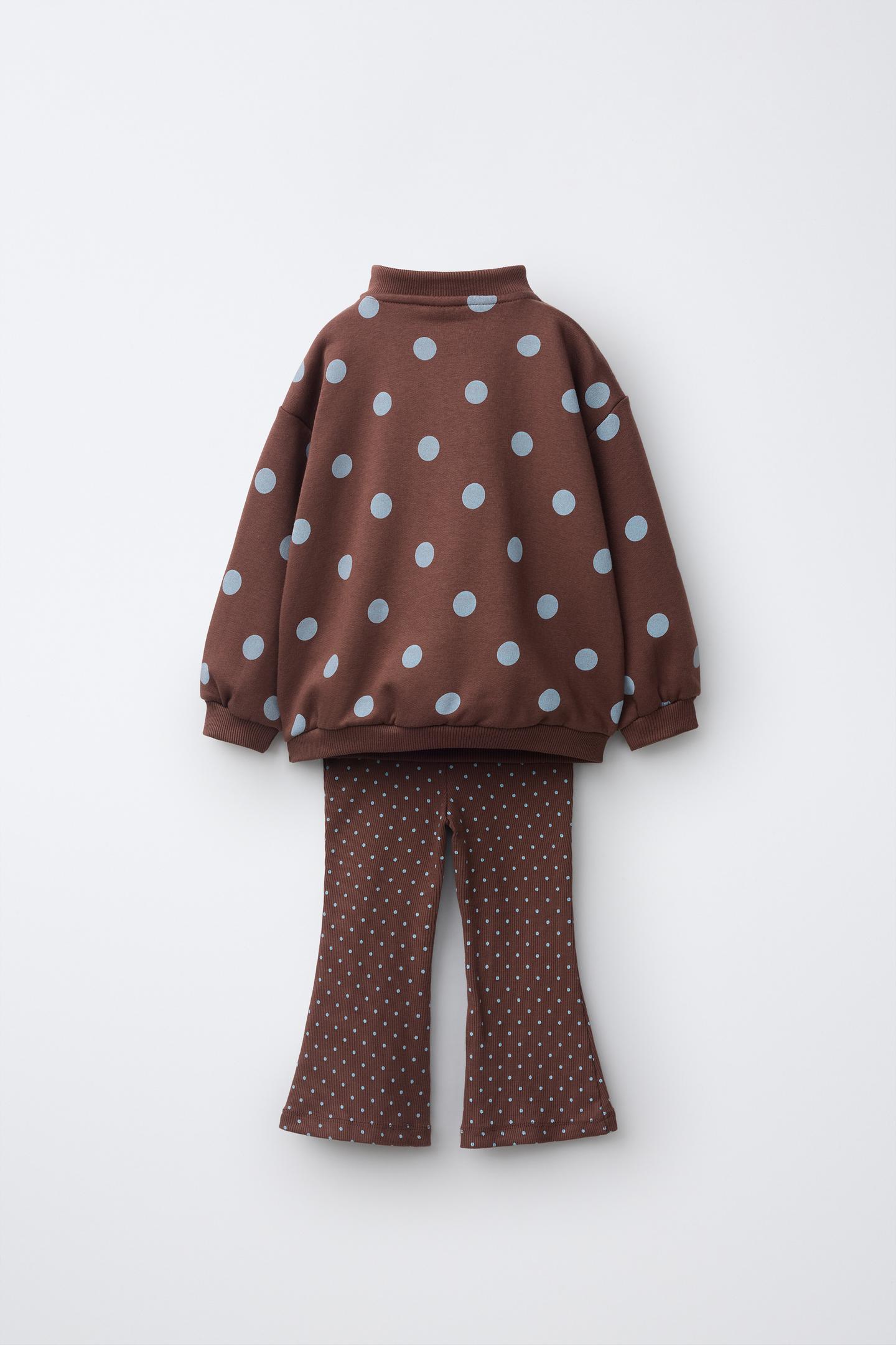 Детские комплекты Zara Polka Dot Flare Leggings and Sweatshirt Set, цвет: Коричневый — фото 3