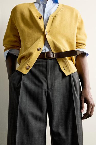 STRIPED RELAXED FIT PLEATED TROUSERS - Grey by Zara