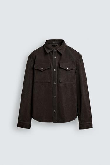 CAMISA COMPRIDA RELAXED FIT POLIPELE - Castanho-escuro da Zara