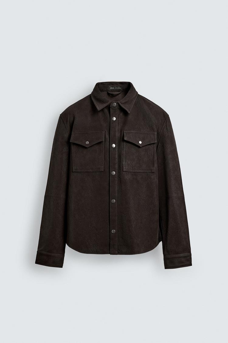 ZARA RELAXED FIT FAUX LEATHER OVERSHIRT