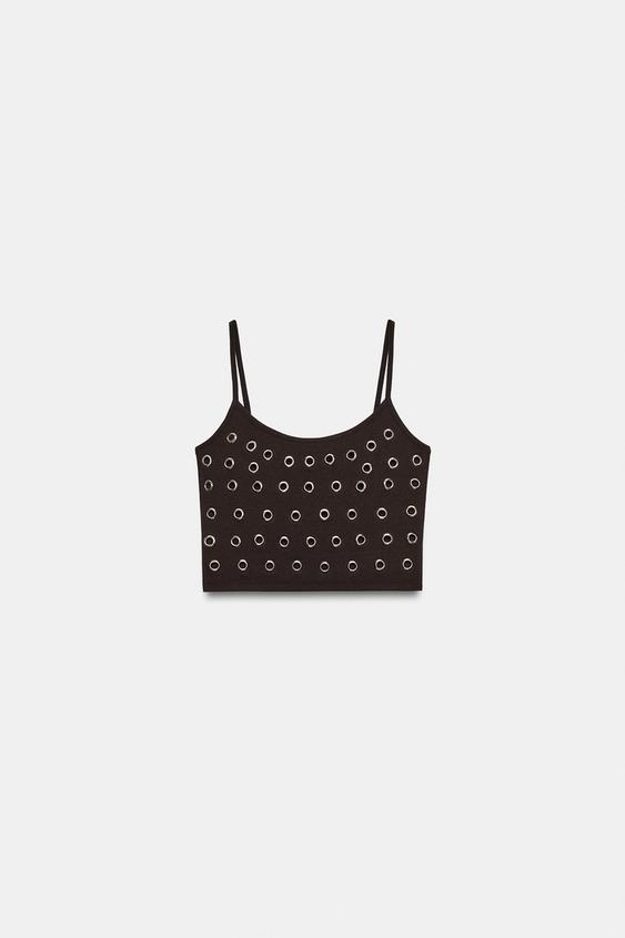 EYELET CROP TOP - Chocolate by Zara - Image 0