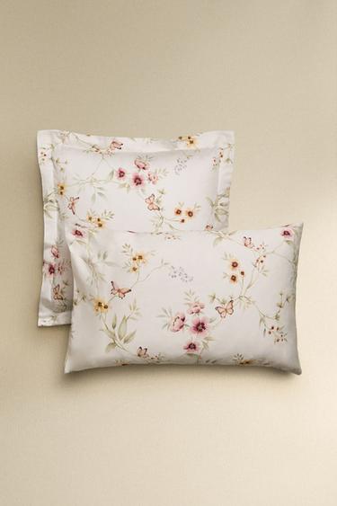 FLORAL PRINT SATEEN PILLOWCASE - Oyster-white by Zara