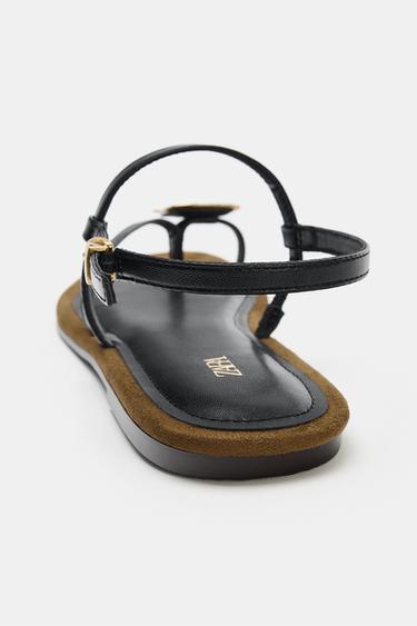 FLAT SANDALS WITH METAL DETAIL - Brown by Zara - Image 4
