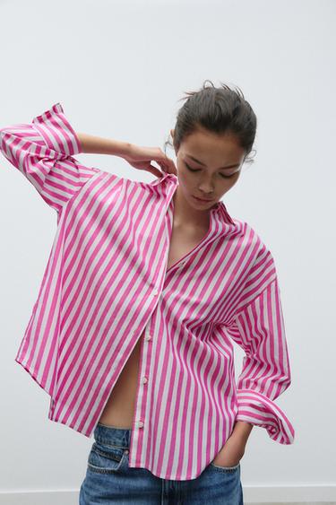 CAMISA POPELÍN RAYAS - Blanco / Rosa de Zara
