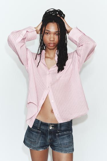 CHEMISE OVERSIZE À POCHE EN GAZE - Roses de Zara