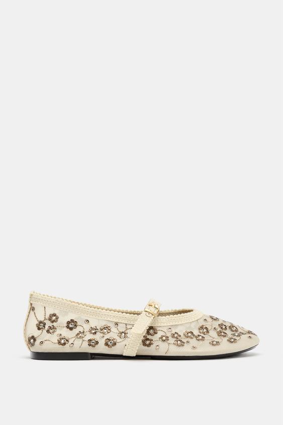 MESH BALLET FLATS WITH RHINESTONES