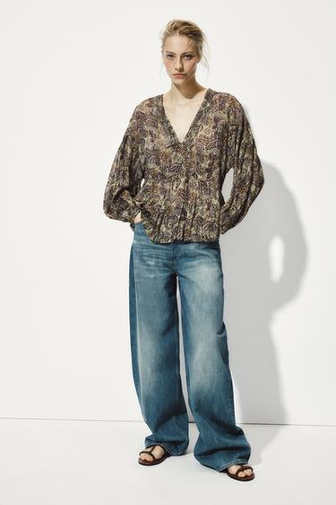 Zara METALLIC THREAD PRINT BLOUSE - Multicolored