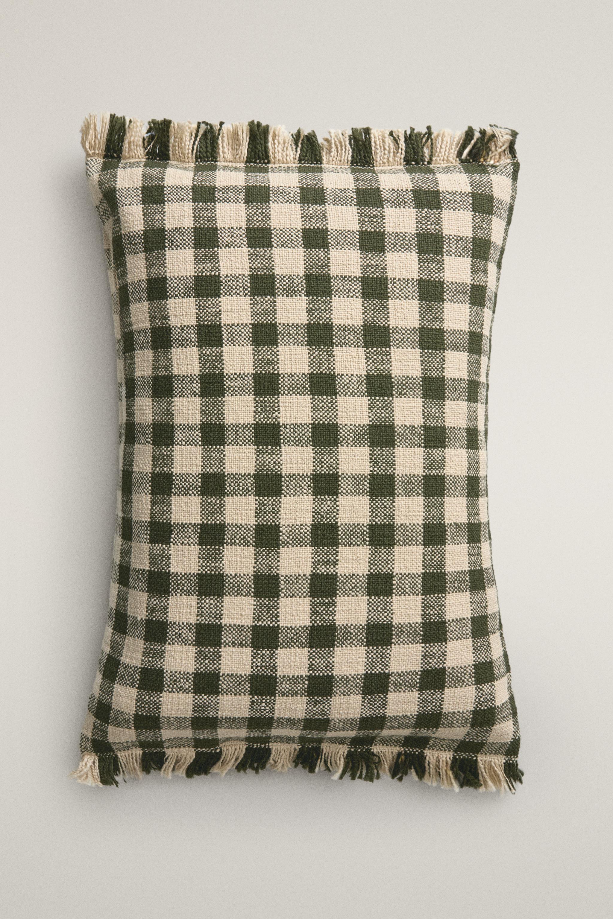 CHRISTMAS FRINGE CHECK THROW PILLOW COVER